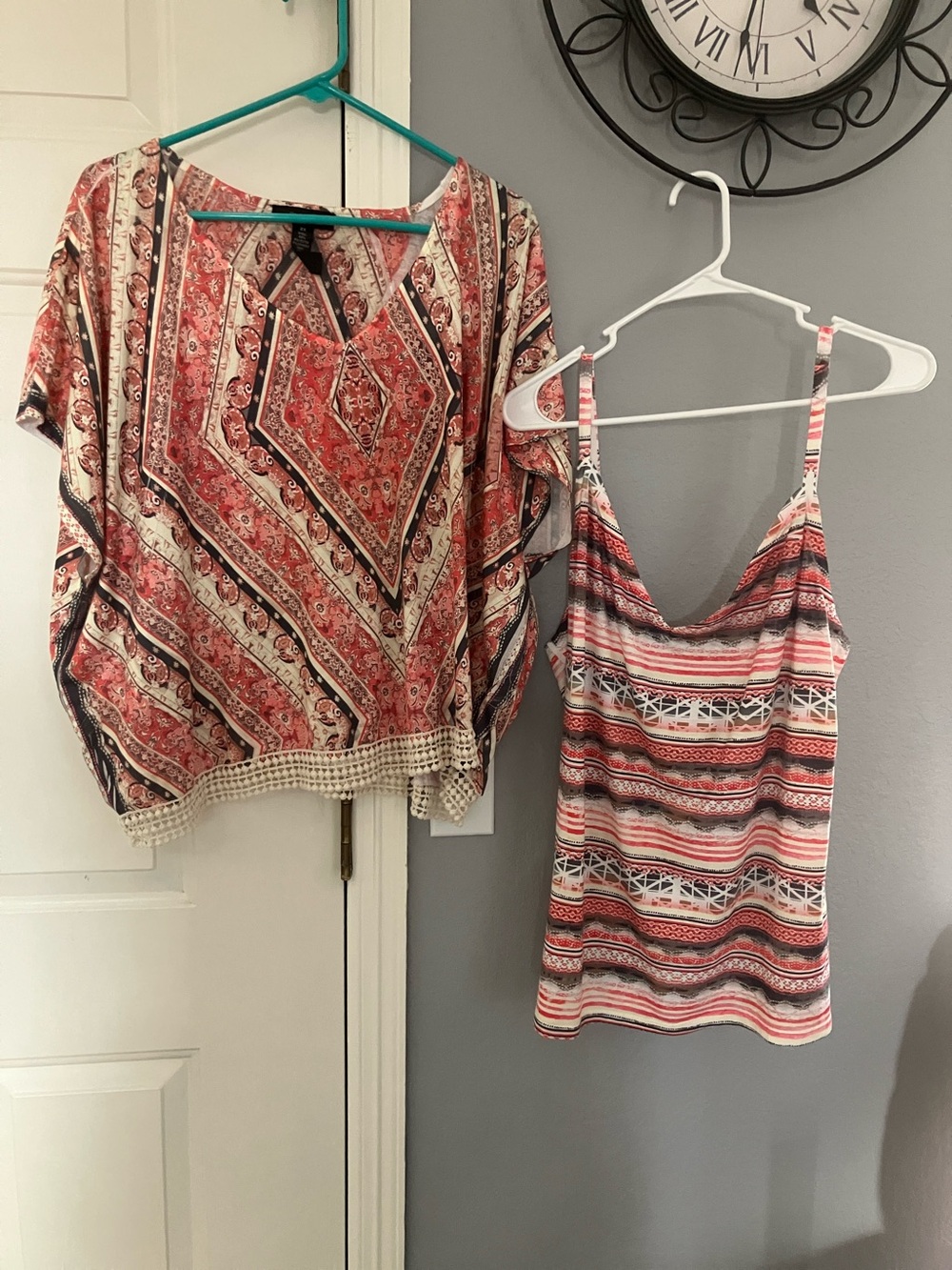 Style & Co. Coral and Ivory Boho Tank Top & Cropped Poncho Set